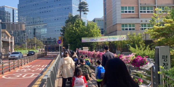 [크기변환]6. 깔끔하게 정비된 평장교를 지나가고 있는 초등학생들의 모습.jpeg