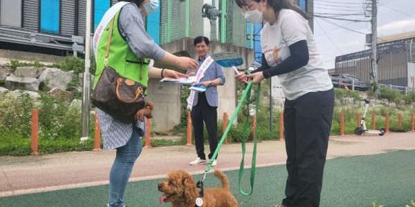 2. 용인시는 지난 12일 반려동물 등록을 안내하고, 동물등록ㆍ입마개ㆍ배변 치우기 등 올바른 반려동물 문화 확산을 위한 캠페인을 벌였다..jpg