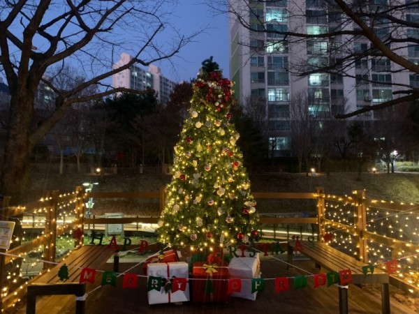 4. 풍덕천2동 청사 앞에 해피트리가 붉을 밝혔다.JPG