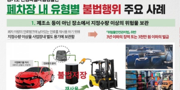 지정수량 20배의 휘발유 불법 저장 등 폐차장 내 불법행위 15건 적발.jpg