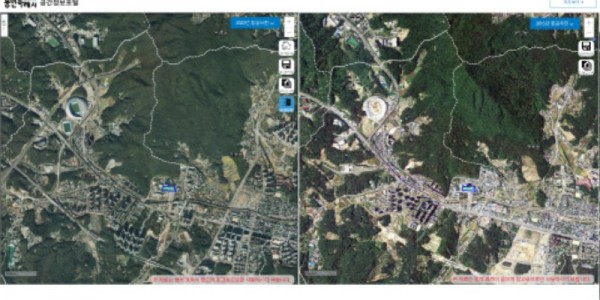 5-1. 시 공간정보포털에 구축된 삼가동 일대 2022년 항공사진과 2015년 항공사진.jpg