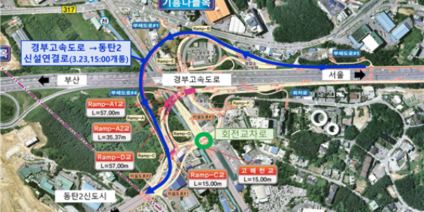 1. 경부고속도로 기흥나들목 진출로가 개설되면서 기흥TG 앞 회전교차로 소통이 원활해질 것으로 전망된다.png