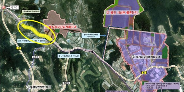 2-1. 국지도 82호선 개설사업 중 통삼지구 750m구간 위치도(노란색선).jpg