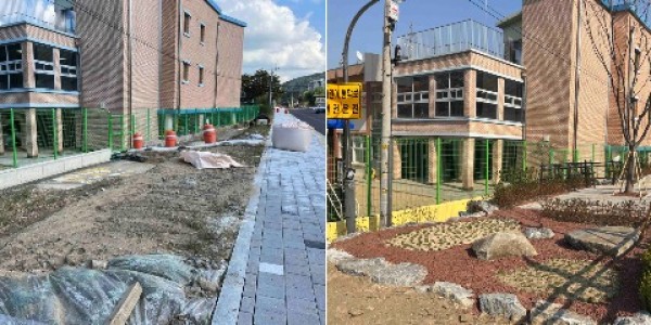 6. 용인특례시가 고기초 후문에 녹색 쉼터를 조성했다. 왼쪽이 조성 전, 오른쪽은 조성 후.jpg