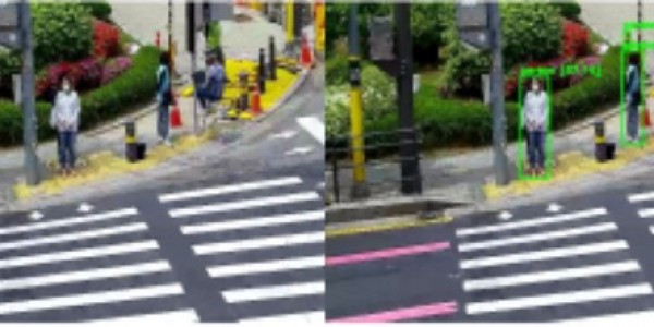 2-1. 수지구가 매봉초 앞에 설치한 교통사고 방지시스템이 보행자를 인식한 모습.jpg