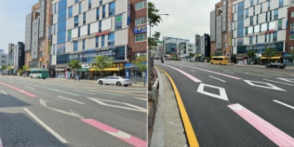 7. 처인구가 통일공원 삼거리 일원 도로를 재포장했다. 사진은 전후 모습.jpg