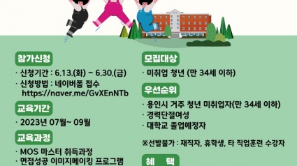 2. 용인특례시가 30일까지 취업 준비 청년을 지원하는 ‘2023년 지역산업맞춤형 일자리창출 지원사업(Job 3 Step)에 참여할 미취업 청년 30명을 모집한다..jpg