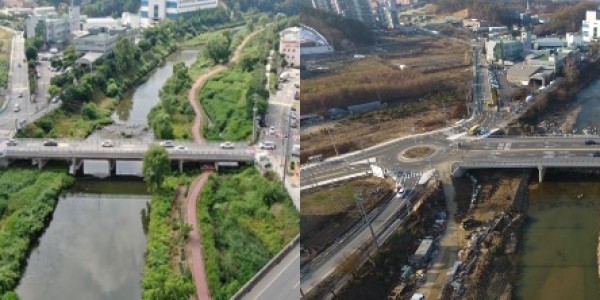 9. 오는 24일 개통하는 왕복4차로의 새 수포교 공사전후 전경.jpg
