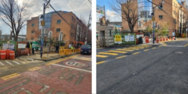 2-1. 용인초등학교 승하차베이 설치 전(왼쪽)과 설치 후(오른쪽) 모습.jpg