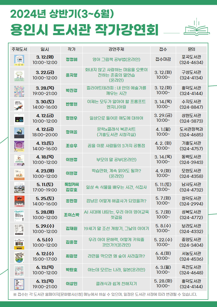 5. 용인특례시가 6월까지 도서관에서 시민들을 위한 작가강연회를 연다. 사진은 관련 포스터..jpg