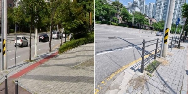 7. 상하동이 상하동 647 일원에 보행자 안전 울타리를 설치했다. 사진은 설치 전후 모습.jpg