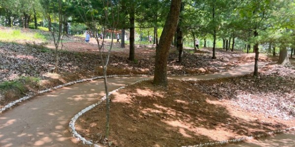 2-1. 수지구 풍덕천동 수지체육공원 맨발길 보행환경 개선을 위해 산흙을 복토하고 경계 로프를 설치한 모습.jpg