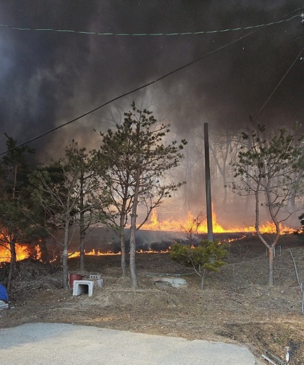 2. 용인특례시 산림 인접지역의 논·밭에서 영농 부산물 등의 불법 소각 행위로 인한 산불 발생 모습.JPG