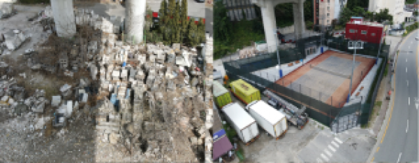 1-1. 용인특례시 기흥구가 신갈동 537-85번지 고가도로 하부를 시민편의시설로 조성한 모습. 사진은 조성 전(왼쪽)과 조성 후(오른쪽).png