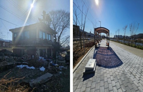 2. 노후한 시설(사진 왼쪽)을 철거하고 새롭게 시민을 위한 수변공간(사진 오른쪽)으로 재탄생한 세심정 주변의 모습..jpg